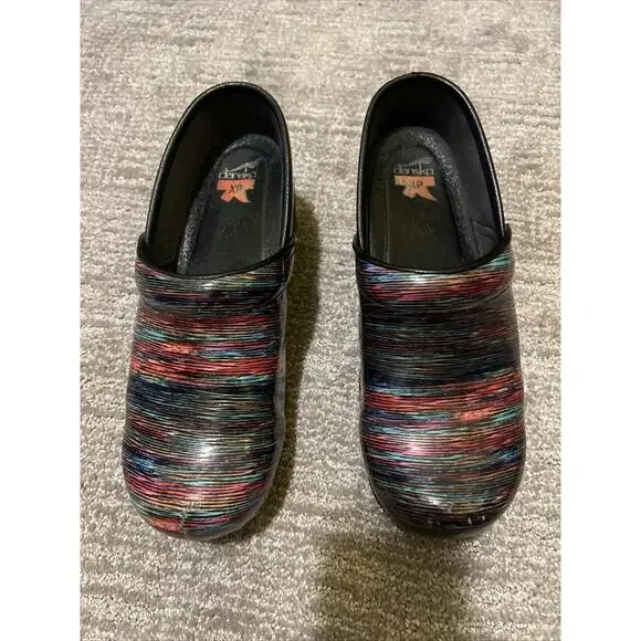 Dansko XP Striped Pro Leather Clog Size 9 US EUR 40 Slip On Comfort Rainbow - Picture 1 of 14